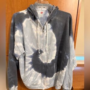 Hanes Women's Black and White Tie-Dye Zip-Up Hoodie